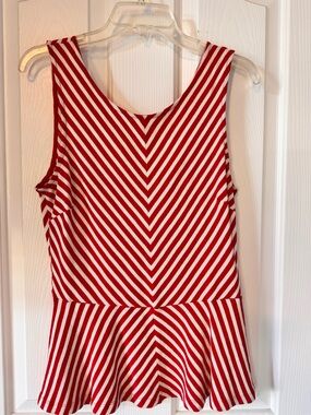 Orange & White Striped Peplum blouse with v in back
